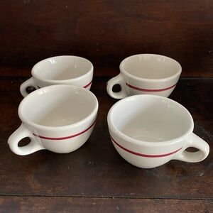 Vintage diner cups red stripe set of 4 Sterling Vitrified China Liverpool Ohio